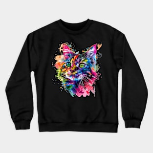 Domestic Shorthair Cat Colorfull Pop Art Design For Cat Onwer Crewneck Sweatshirt